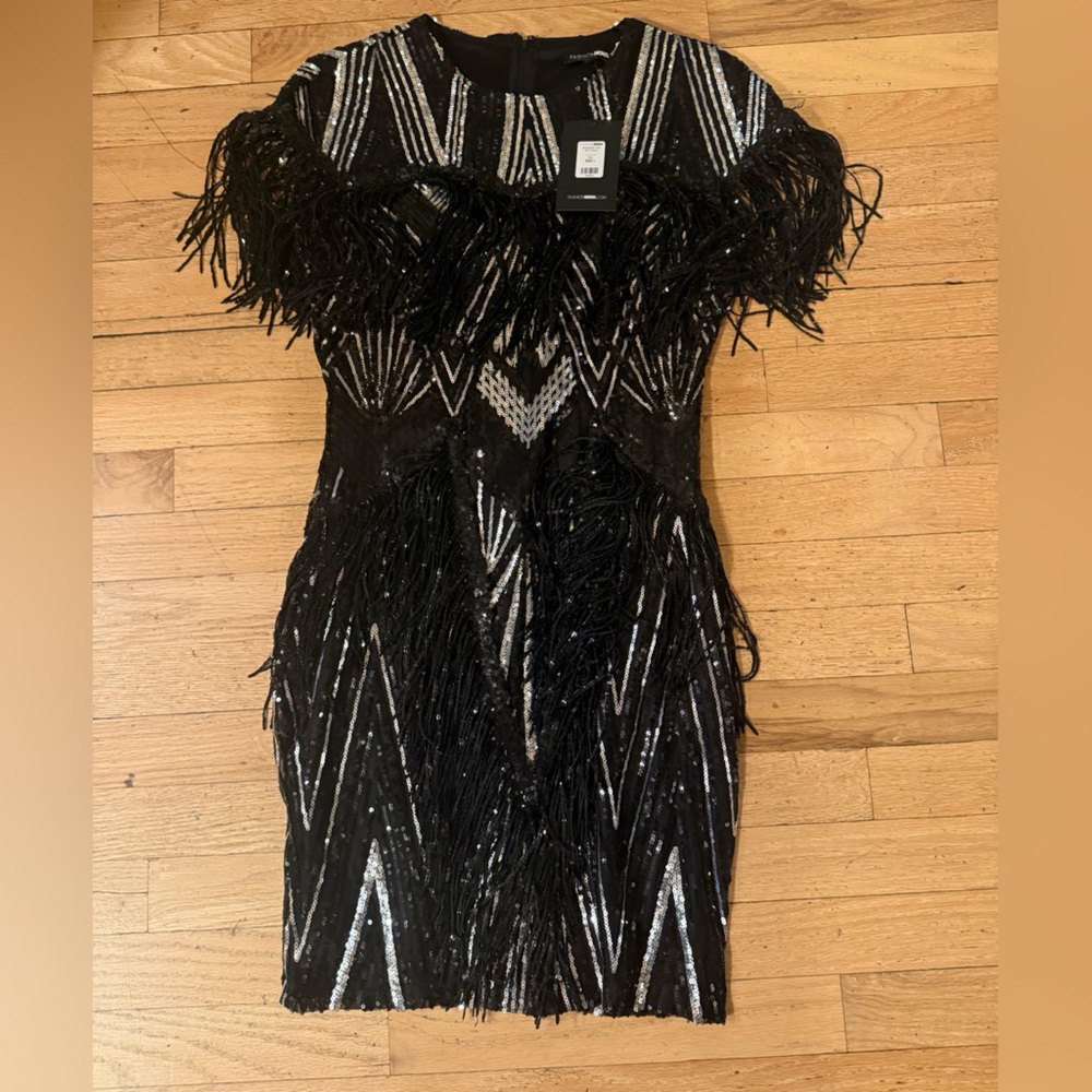 Fashion Nova Black and Silver Sequin Dress